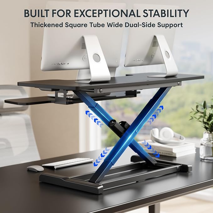 FLEXISPOT 40" Electric Standing Desk Converter, Motorized Sit to Stand Desk Riser, Height Adjustable Desktop Dual Monitor Workstation with Large Keyboard Tray, Black
