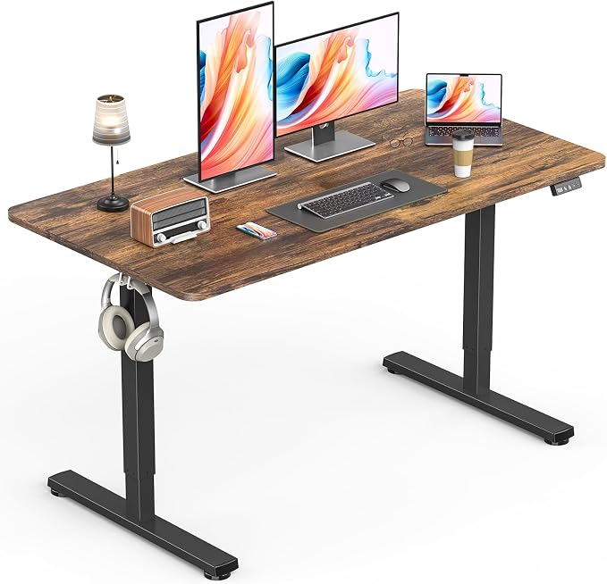 Electric Standing Desk, Gaming Desk, 48 x 24 Inch, Rustic Brown | Height Adjustable Computer Desk with Smart Controller, Sit and Stand Up Table for Home, Office, Work, Study, Writing