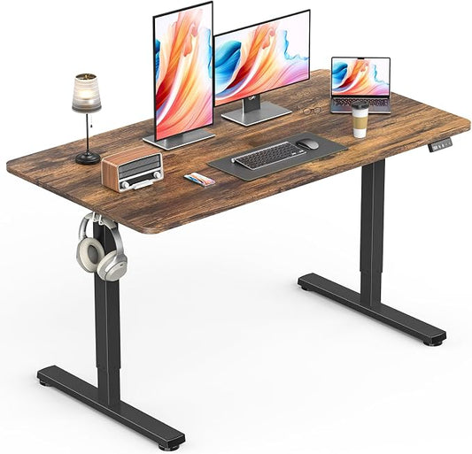 Electric Standing Desk, Gaming Desk, 48 x 24 Inch, Rustic Brown | Height Adjustable Computer Desk with Smart Controller, Sit and Stand Up Table for Home, Office, Work, Study, Writing