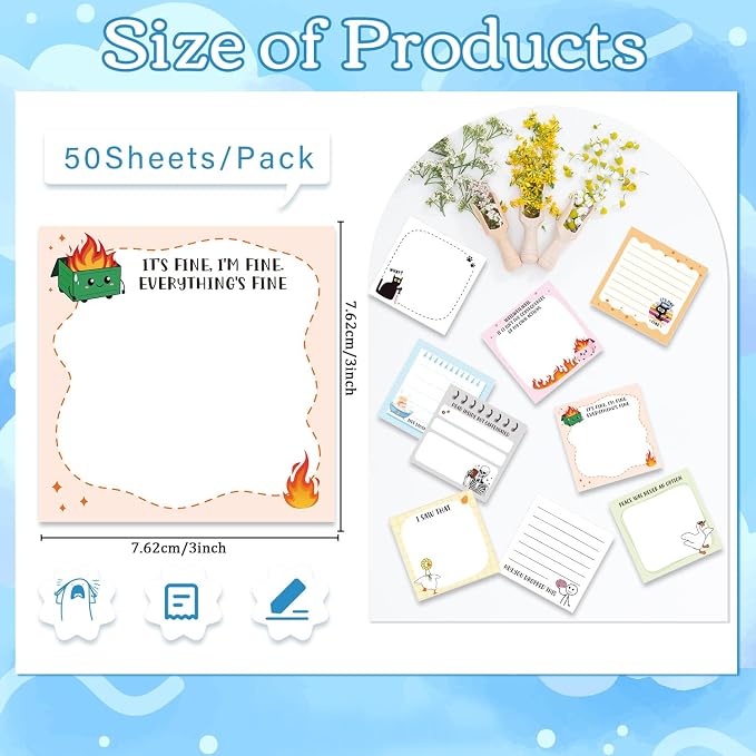 Funny Sticky Notes Gifts - 9 Pack Funny Notepads for Work 3x3 Inch, Fun Self-Stick Memo Pads Work Gifts for Coworkers Students, Sarcastic Gag Office School Supplies (450 Sheets)