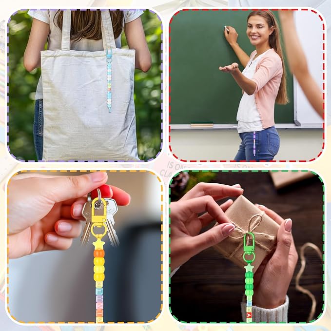 Suncalla 984 Pcs 24 Set Back to School DIY Bead Keychain Making Kit Key Chain Crafts Adjustable Letter Beads Cards Strings Kit Welcome First Day Gift Jewelry Making Supplies Party Favors
