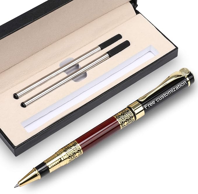 Free Engraving pen Personalized custom pens Roller Ballpen, Ballpoint pen, Ball pen, Medium Refill Pen Black Ink, Custom Gifts for Men, Women, Classy Gift Box (Red Style 4), 3 Count (Pack of 1)