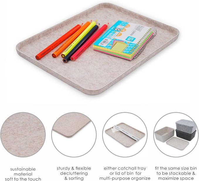 Felt Tray Lid for Storage Bin Drawer Organizer Oatmeal Cap of Box