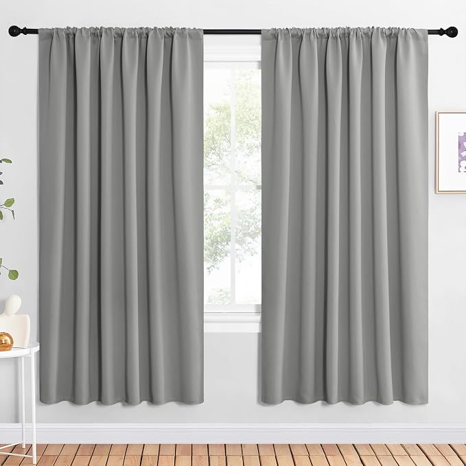 NICETOWN 2 Panels Blackout Curtains, Rod Pocket Window Curtains Room Darkning Drapes for Bedroom/Living Room, Thermal Insulated Solid Draperies for Home Office/Study, 62 by 72-Inch, Silver Grey