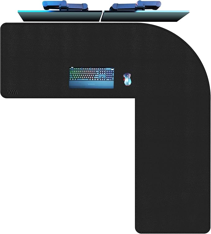 Vyaaa L Shaped Leather Desk Pad, 59" x 59" x 19.6" Large PU Leather Corner Desk Mat for Computer, Gaming, Writing, Home and Office（ Black）