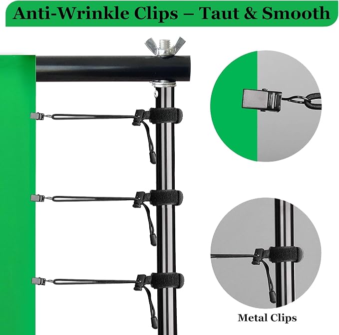 2 in 1 Green Backdrop Stand Kit,6.5x6.5 ft Portable Dual Rod Stand kit with 6x9ft Green Backdrop-Premium Polyester for Video Streaming, Portrait Photoshoot,Wall Mounted, Parties