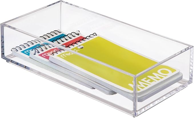 iDesign Clarity Plastic Drawer Organizer for Vanity, Countertop, Bathroom, Kitchen and Cabinet Storage, 8" x 4" x 2", Clear | Vanity Organizer, Desk Drawer Organizer
