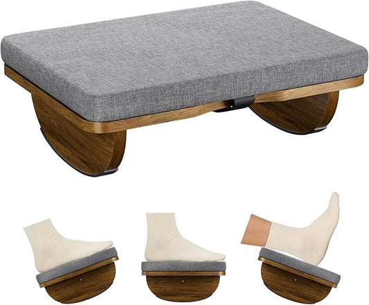 Wooden Under Desk Foot Rest,Foot Stool with Detachable Cushion,Ergonomic Rocking Footrest for Work & Home,Leg Relief & Foot Support,Improves Posture and Blood Circulation