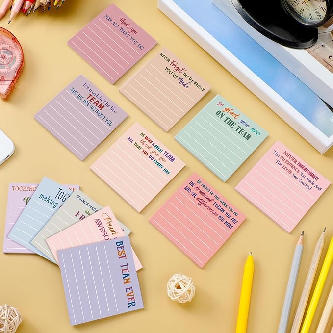 Yinder 24 Pcs Inspirational Sticky Notes Thank You Gift Motivational Sticky Note Pad Employee Appreciation Gift Bulk for Staff Coworker Teacher Nurse Office Groups 3 x 3'' (Team,Elegant)
