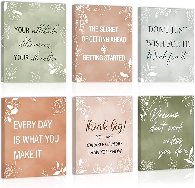 CHDITB Motivational Canvas Wall Art, Inspirational Quotes Wall Decor, Boho Botanical Artwork Uplifting Aesthetic Framed Posters, Positive Affirmation Prints For Office Bedroom Living Room Decor 8”X10”