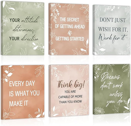 CHDITB Motivational Canvas Wall Art, Inspirational Quotes Wall Decor, Boho Botanical Artwork Uplifting Aesthetic Framed Posters, Positive Affirmation Prints For Office Bedroom Living Room Decor 8”X10”
