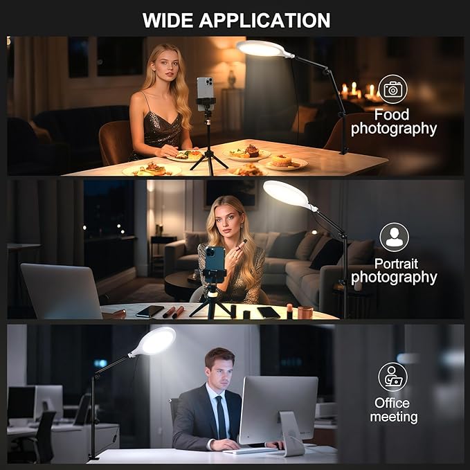 Ring Light for Streaming, 10'' Full Screen LED Ring Light for Desk with 360° Adjustable Arm, Video Conference Lighting for Zoom Meetings, Live Streaming, Podcast, Content Creator, TikTok, YouTube