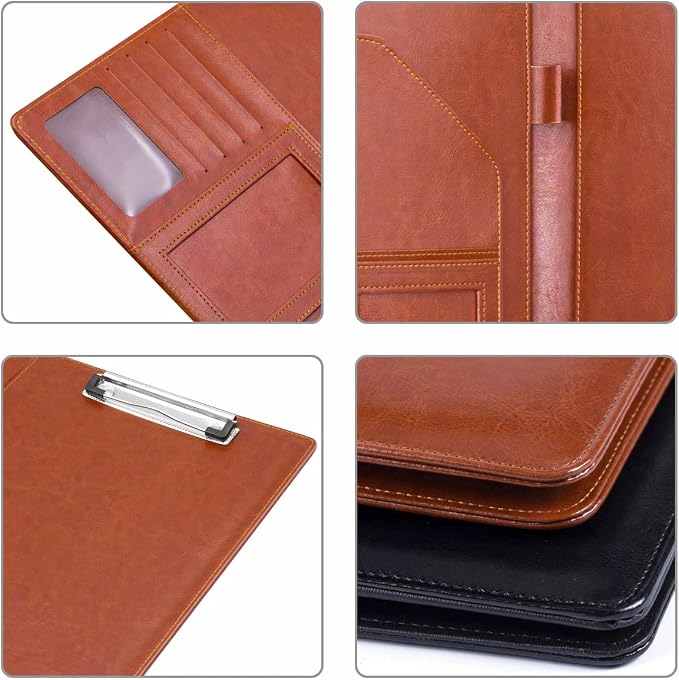 Padfolio Business/Resume Portfolio Folder, Leather Interview Portfolio Business Portfolio Portfolio Organizer with Legal Pad Folder Clipboard,Interview Folder for Men/Women, Light Brown