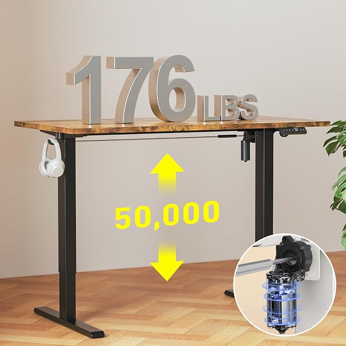 WALKINGDESK 55x28 Inches Whole Piece Electric Standing Desk, Seamless One Piece Height Adjustable Sit to Stand up Desk for Home Office, Ergonomic Computer Workstation, Rustic Brown