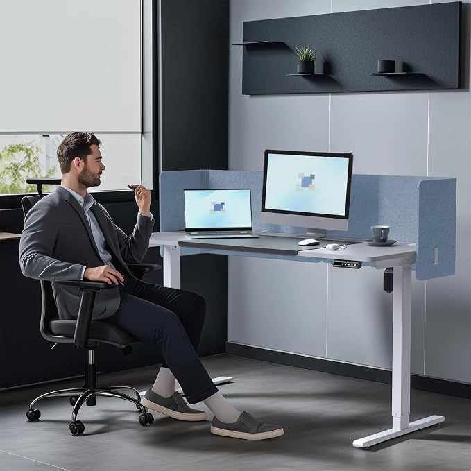 Desk Privacy Panel,2PCS L-Shaped Clamp-On Office Desk Divider,2-in-1 Adjustable Acoustic Desktop Partition Or Under Desk Modesty Panel,for Office,Home,Felt(Blue, 47.2" x 17.7")