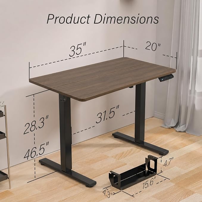 Kingant Standing Desk Height Adjustable Small Electric Stand Up Desks [35 x 20 Inch] - Ergonomic Sit Stand Desk Rising Desks for Home Office Computer Desk Stand Desk Workstation with Cable Management