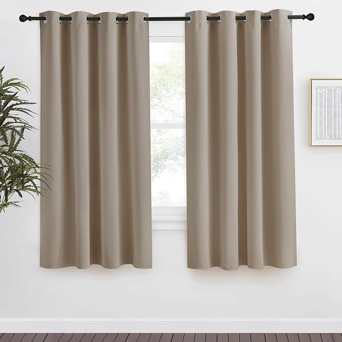NICETOWN Taupe Blackout Curtain 57 inch Length, W55 x L57 Inch, 8 Grommets Top, 1 Piece, Thermal Insulated Modern Window Treatment Soundproof Drape Panel for Bedroom/Living Room