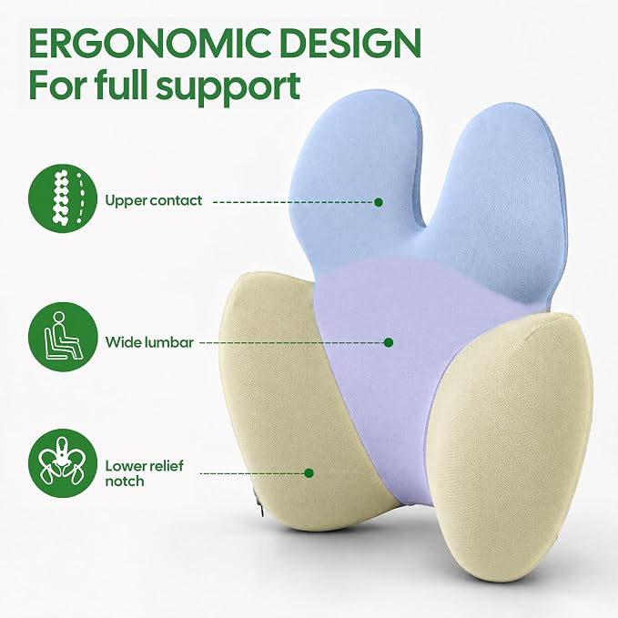 Full Back Support Pillow for Office Chair, 3-Zone Memory Foam | Large 3-zone memory foam backrest with breathable washable cover and adjustable strap for office chairs and wheelchairs