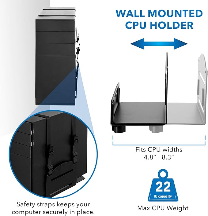 Mount-It! Single Monitor Arm Wall Mount Workstation with Keyboard Tray & CPU Holder, Height Adjustable Gas Spring Full Motion Computer Station, Fits 17–32” VESA 75x75 100x100, Black