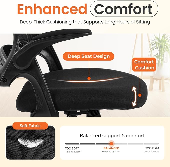 NEO Chair Office Chair Gaming Desk Computer Mesh Ergonomic Chair with Flip-up Arms Comfy Lumbar Support Adjustable Height Rolling Wheels Chair for Home Office (Black) | Lumbar Support, Smooth-Rolling Casters, Height Adjustable Seat, Comfortable Seating...