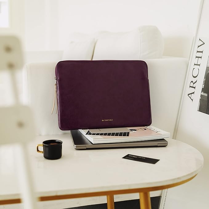 Comfyable Slim Protective Laptop Sleeve Compatible with 13/13.3/14 Inch MacBook Air & MacBook Pro, Mac Travel Case, Laptop Pouch, Slim PU Leather Cover M5/M4/M3/M2/M1 2025-2021, Berry Brown