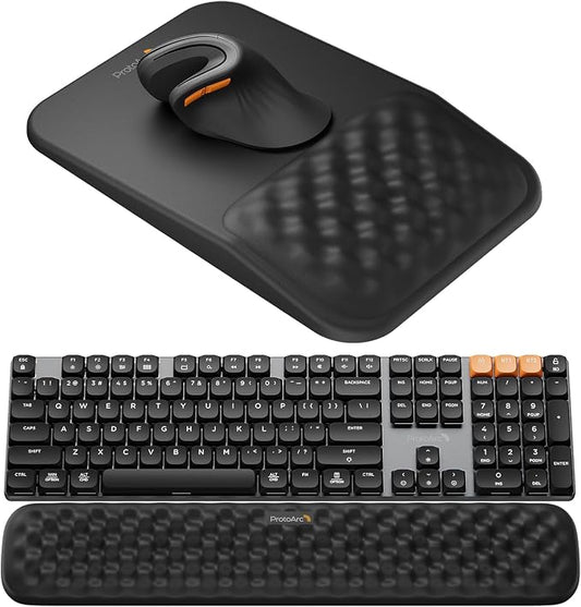 ProtoArc KMP50 Ergonomic Mouse Pad with Wrist Rest, PU Leather, Black | 8° slope & massage points with slow-rebound memory foam, Non-slip base. Relieves wrist strain for office & home