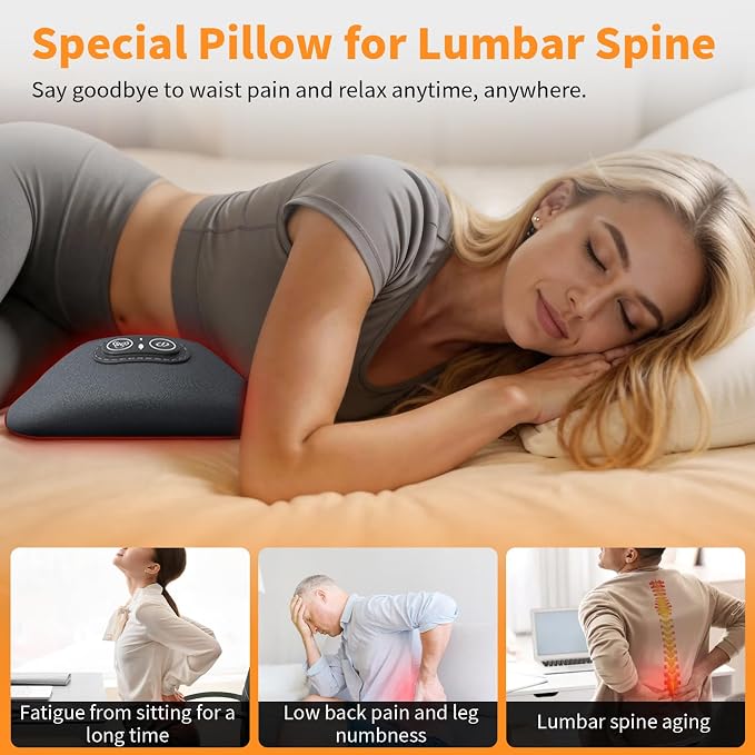 3-in-1 Electric Lumbar Support Pillow, Triple Fusion Back Massager with Heat & Massage & Traction, Back Massager for Pain Relief Deep Tissue, Designed for Daily Back Relaxation and Spine Support