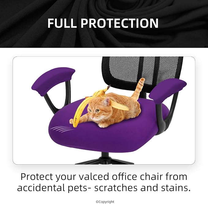 Stretchable Desk Office Chair Seat Cushion Covers with Armrest Covers - Universal Spandex Computer Chair Slipcover - Removable Washable Cushion Protectors for Dogs, Cats, Pets (Purple)