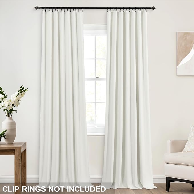 KOUFALL 86 Inch Length Ivory Back Tab Linen Blackout Curtainsfor Living Room