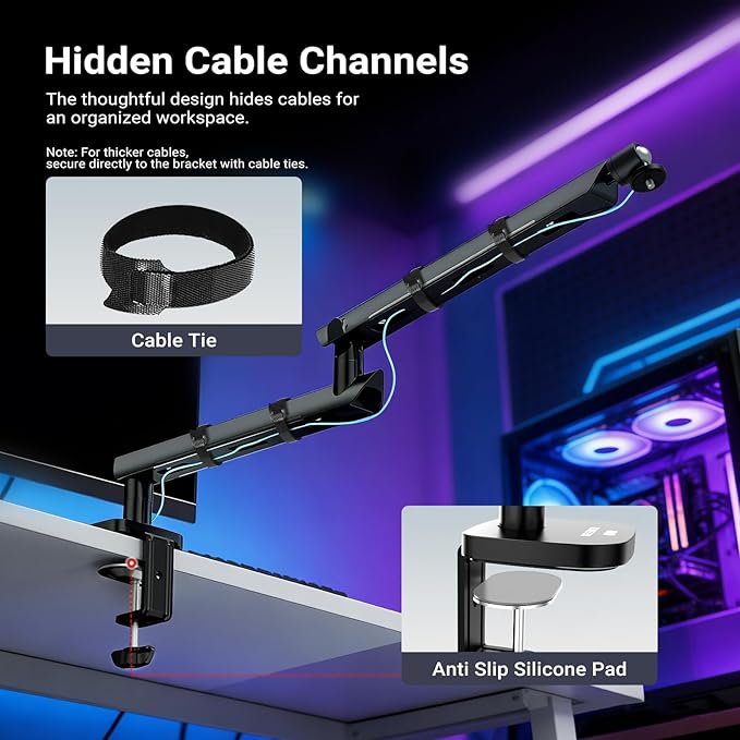NEEWER Low Profile Mic Boom Arm Desk Mount, Microphone Boom Arm with 360° Ball Head & Cable Management Channels, 1/4" 3/8" 5/8" Threads for Podcast Streaming Gaming Recording, Max Load 3.3 lb, MS007
