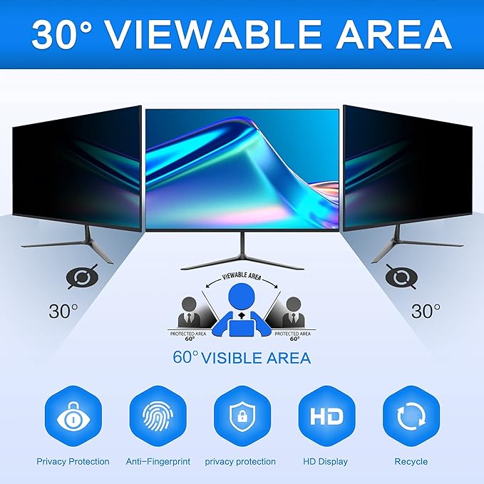 ZOEGAA 27 Inch Computer Privacy Screen Filter, for 16:9 Widescreen Computer Monitor 23.6"x13.3", Removable Computer Screen Privacy Shield and Anti Blue Light Anti Glare Screen Protector
