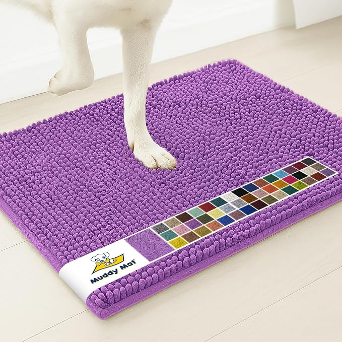 Muddy Mat® | Super Absorbent Door Mat Indoor, Microfiber Quick Dry Chenille Entryway Rug, Non-Slip Front Door Mat, Indoor Mats for Entryway, Machine Washable Pet Rug, Purple 20" x 48"