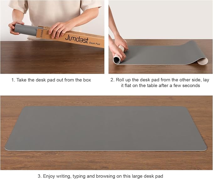 Dual Sided Desk Pad Faux Leather Desk Mat Large Mouse Pad | Desk Pad Protector Non-Slip Waterproof Desk Mouse Pad for Writing Desk, Office, Home(Black Gray 23.6"X13")