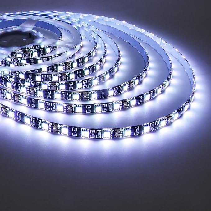 12V RGB LED Strip Lights, 16.4ft Black PCB Board 5050 IP65 Waterproof 300 LEDs Color Changing String Light Strips for Bedroom, Kitchen Decoration