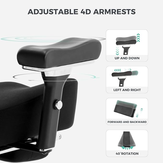 Big and Tall Office Chair 700lbs with Ergonomic W Wide Thick Seat Cushion, Oversized Mesh Desk Chair with Adjustable Lumbar for Heavy People, Computer Chair with 4D Armrest Headrest Footrest