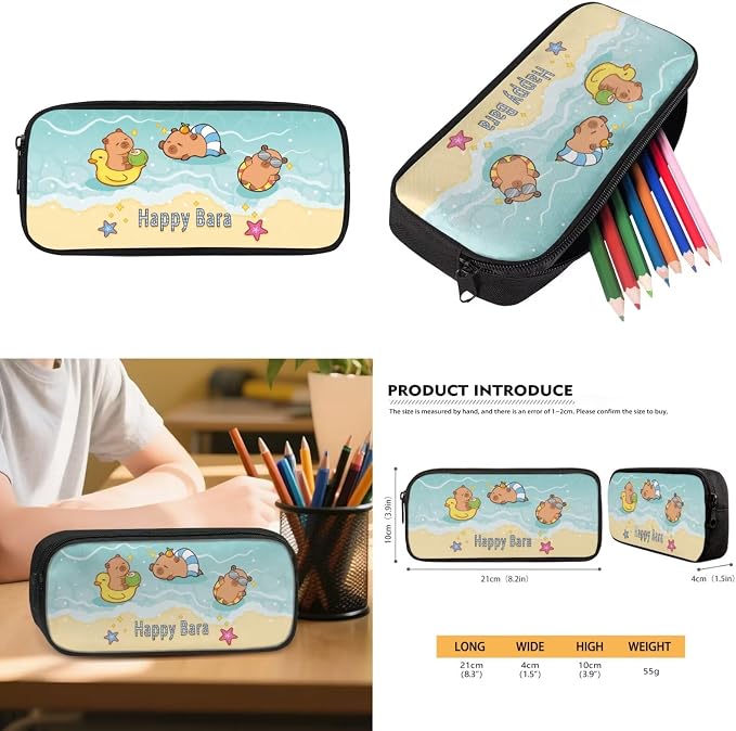 WELLFLYHOM Capybara 17 Inch School Backpack Set for Girls 8-12 Beach 4 in 1 Book Bag with Lunch Box Pencil Pen Case Water Bottle Sleeve for Junior High School Students
