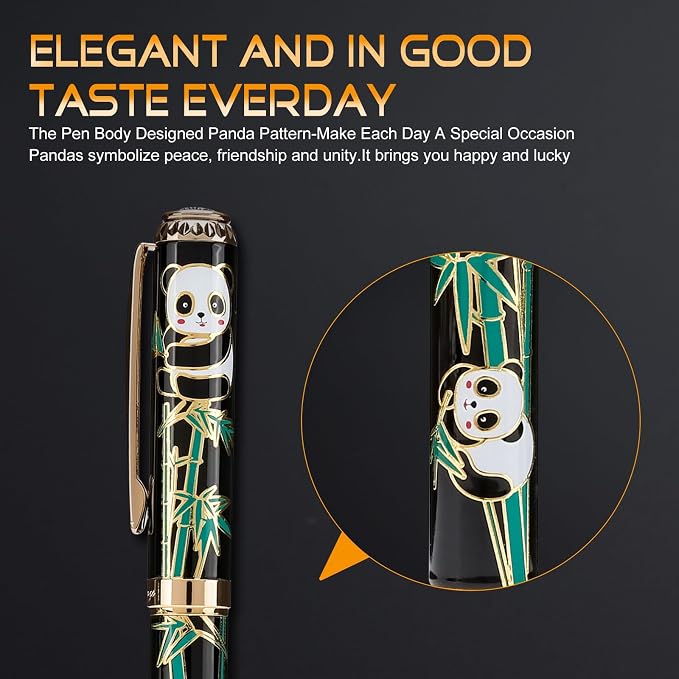 24K Gold Luxury Rollerball Pens for Men Women, Smooth Writing Premium Office Pens for Business, Panda Design Executive Gift for Boss Birthday Anniversary (Black)