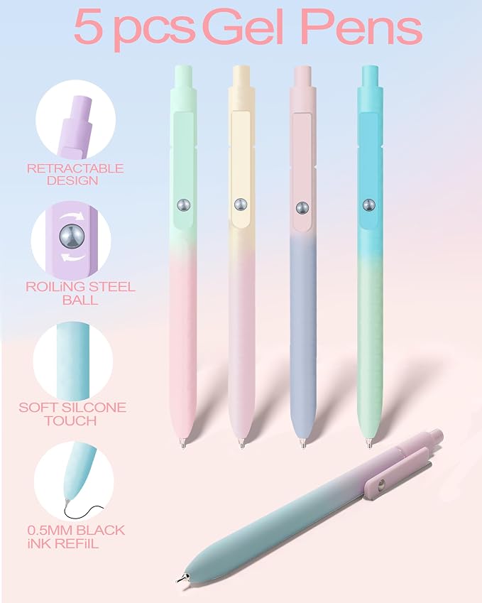53PCS Aesthetic Office Supplies with Large Pencil Case,12 Pastel Highlighters,5 Black & 6 Color Ink Gel Pens,2 Inspirational Stylus Ballpoint Pens,4 Mechanical Pencils 0.5-0.7mm College Essentials