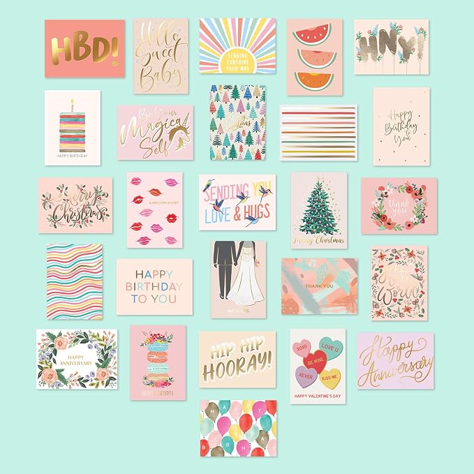 Sweetzer & Orange 100 All Occasion Cards & Envelopes Set - Greeting Notecards Assortment Box - Birthday Cards Bulk for Office, Thank You, Holiday, Blank Notecards & more – Organizer Box Included