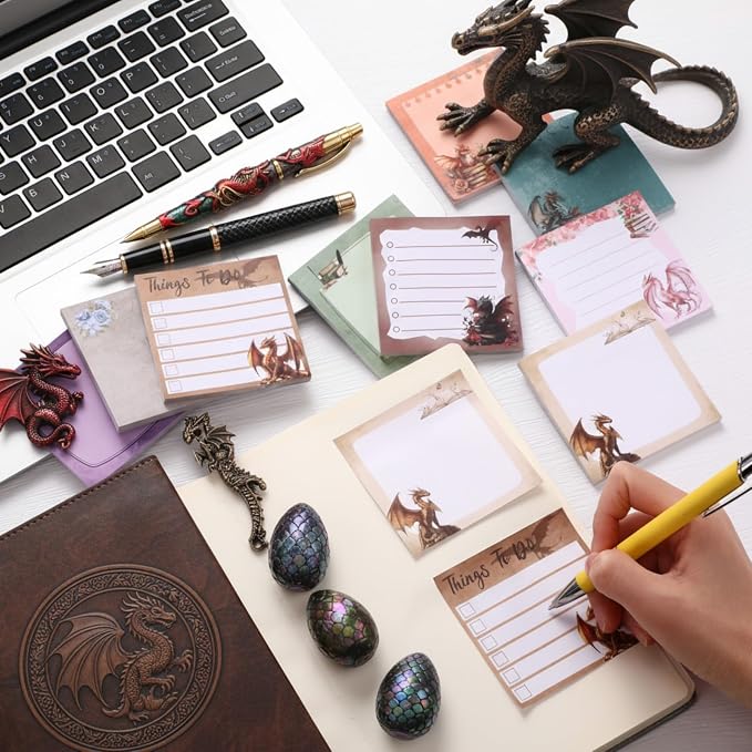 9 Pads Dragon Sticky Notes 3x3 Inch Cute Self Stick Notepads Notes Adhesive Memo Pad Office Decor Gifts for Students School Teacher Meeting Office Supplies