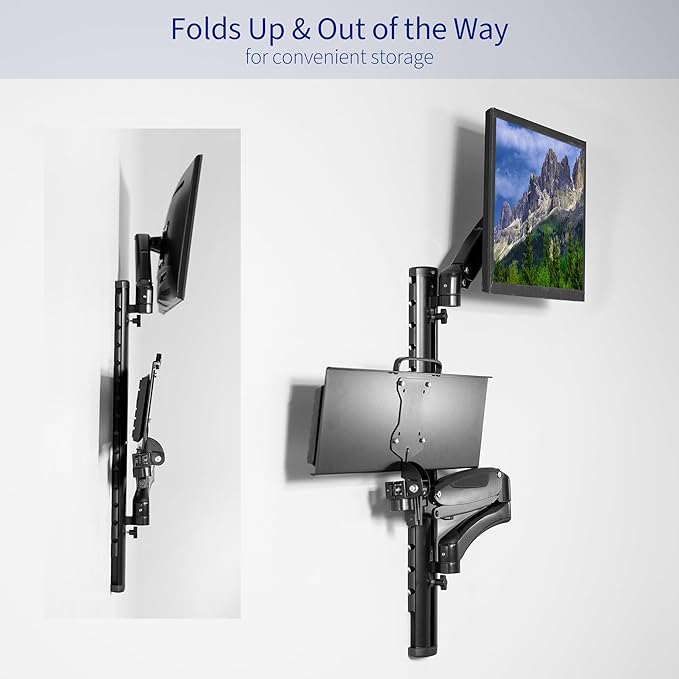 VIVO Black Sit-Stand Wall Mount Counterbalance Height Adjustable Monitor and Keyboard Workstation for Screens up to 27 inches STAND-SIT1K…