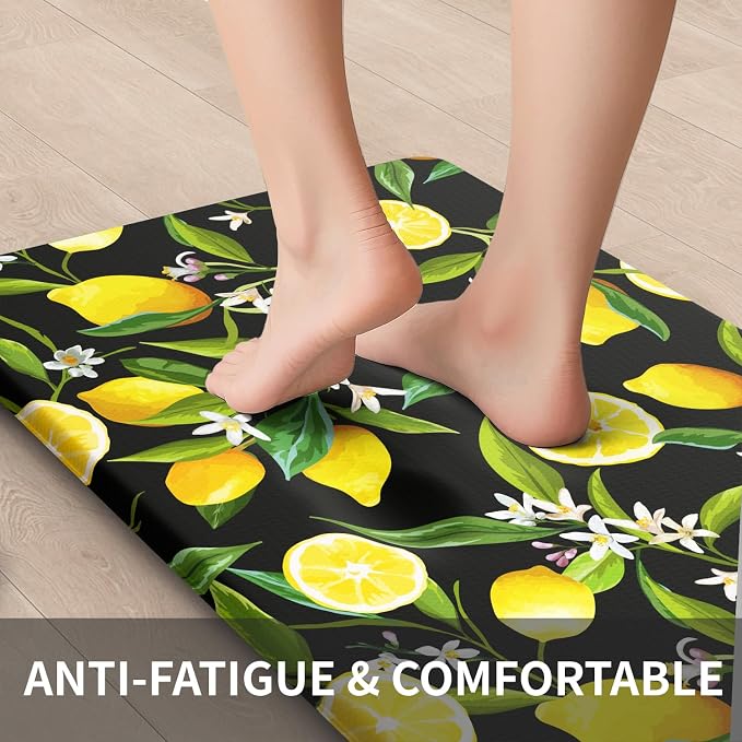 Lemon Kitchen Decor Mat, Extra Long Anti Fatigue Kitchen Mats | Extra Long Coverage,Lemon Pattern,Cushioned Comfort,Waterproof Surface,Non-Slip Backing,Easy Clean,Kitchen Island