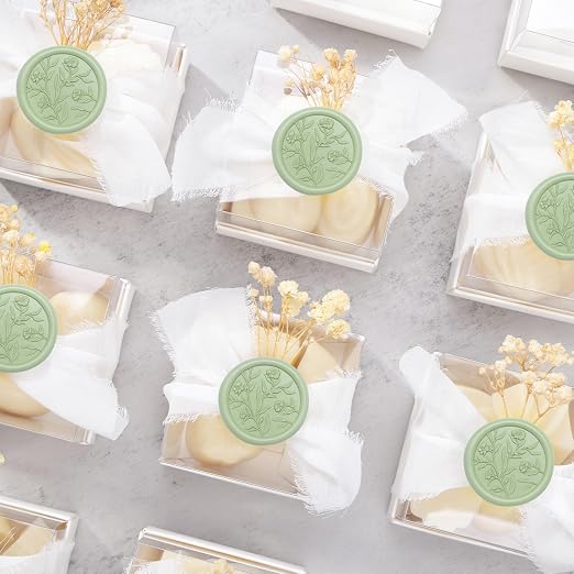 UNIQOOO Wax Seal Stickers - 3D Flower Wedding Invitation Envelope Seal Sticker, 50 Pcs Self- Adhesive Sage Green Floral Stickers, Perfect for Invitation, Christmas, Gift Wrapping