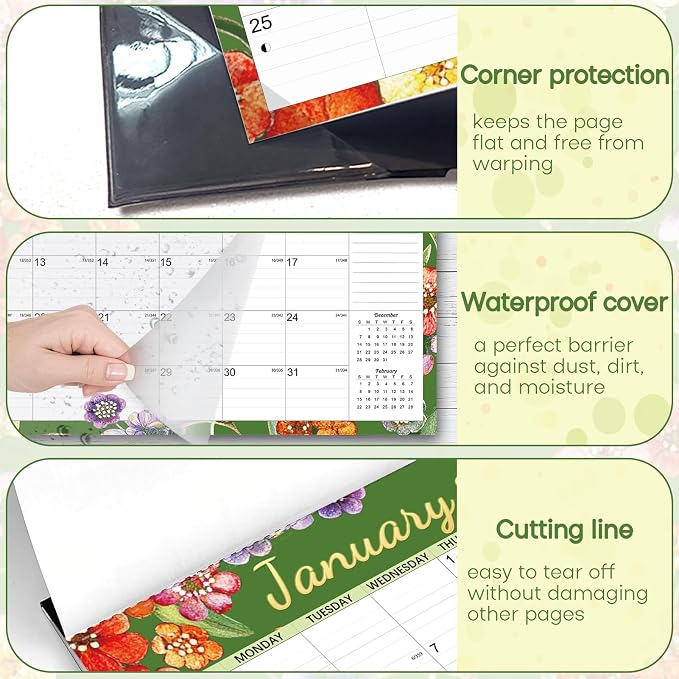 AECCN Desk Calendar 2026-2027, 18 Months Until June 2027 with Stickers, 17x12 Inch Ample Space, Thick Paper, Desktop Calendar 2026-2027 for Home, Office, Student and Teacher Supplies- Flower