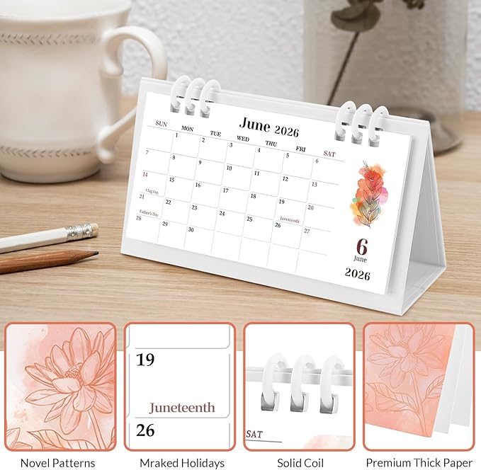 Small Desk Calendar 2026-2027, Pink Monthly Desktop Calendar - Runs From January 2026 Until December 2027, 6.3" x 3.1", Mini Standing Flip 2026 Calendar for Home, School and Office Supplies
