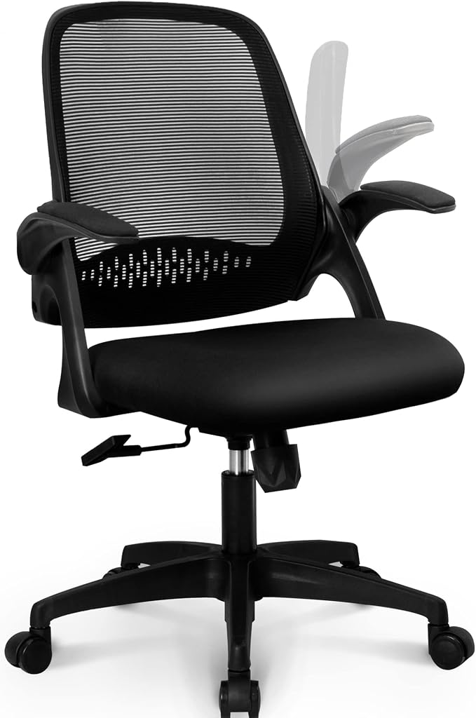 NEO CHAIR Office Desk Gaming Ergonomic Computer Chair with Lumbar Back Support Adjustable Height Swivel Rolling Wheels Flip-up Arms Mesh Chair for Home Vanity (Black)