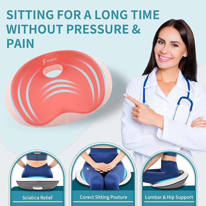 FLORICH Seat Cushion and Lumbar Support Pillow for Office Chair Car Neck Headrest Pillow Memory Foam Seat Pads Pressure Relief Back Cushion and Carseat Pads(Dark Pink)