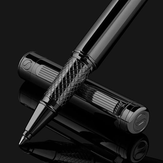 Scriveiner Gun-Metal Rollerball Pen - Stunning Luxury Pen, Schmidt Ink Refill, Best Roller Ball Gift Set for Men & Women, Professional, Executive Office, Nice Pens