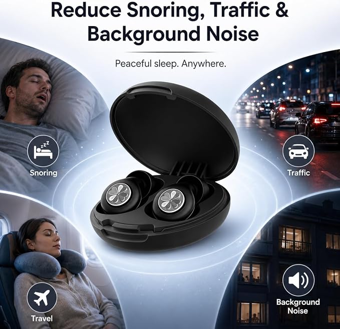 Ear Plugs Sleep Earplugs for Snoring & Noise Reduction, Soft Breathable Silicone Plugs with Metal Filter, Comfortable Reusable Ear Plugs for Adults (Black)