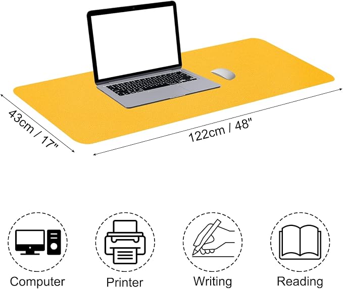PATIKIL 48" x 17" Non-Slip Waterproof PU Leather Desk Pad Dual-Sided for Office & Home (Yellow)